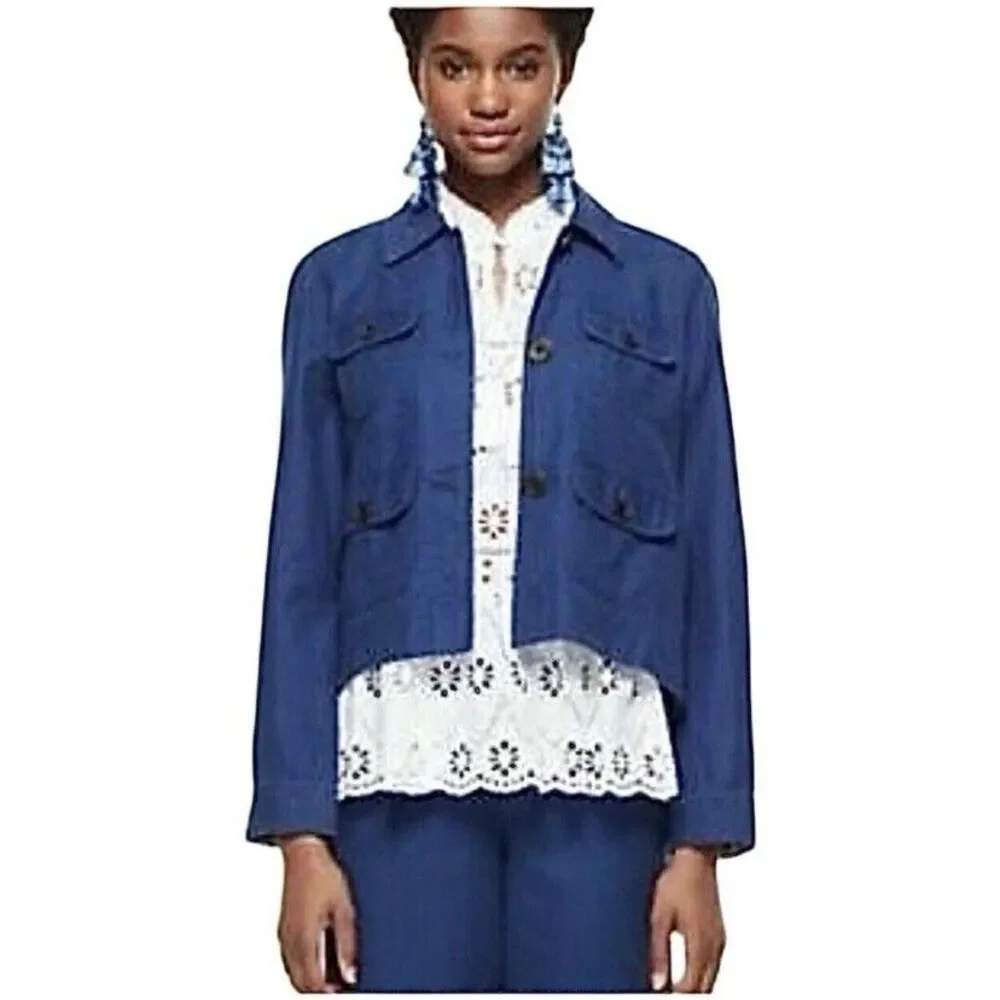 Kate Spade Broome Street Linen Blend Jacket Blue Size Medium